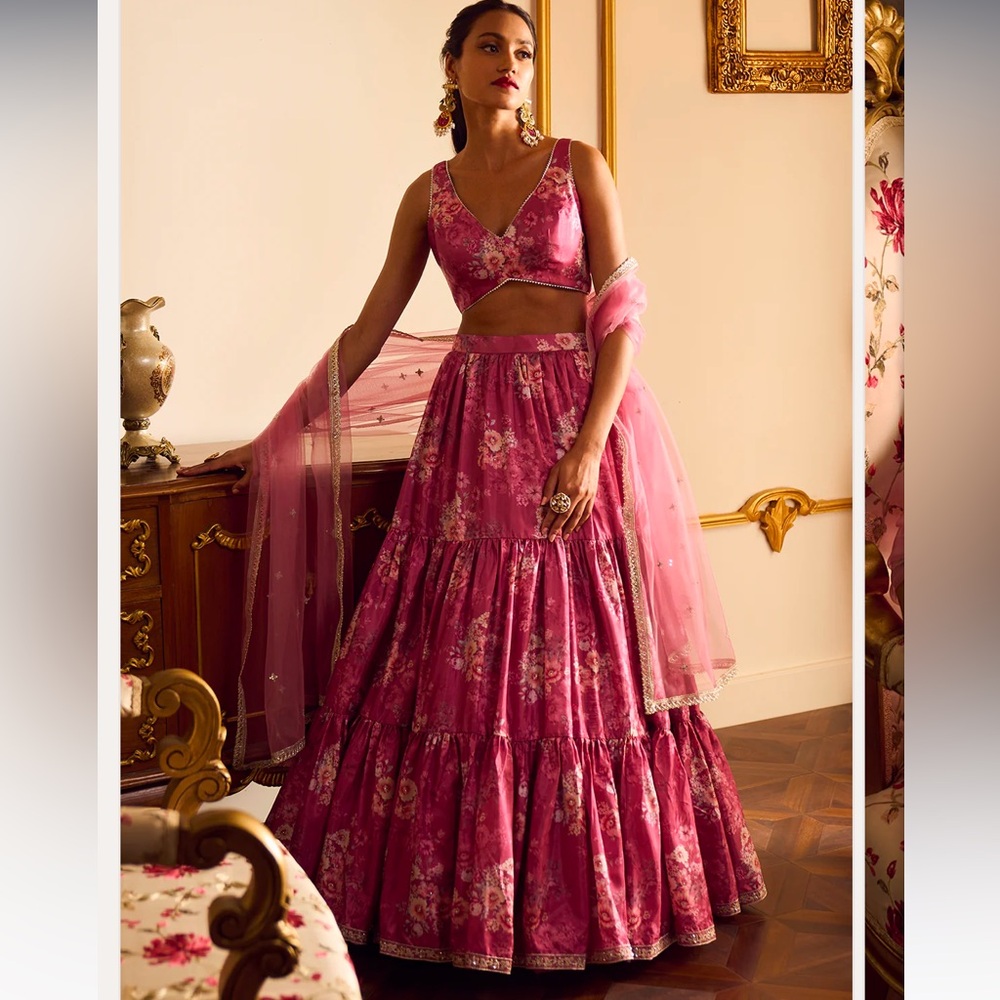 Pink Floral Lehenga - Indian wedding skirt set